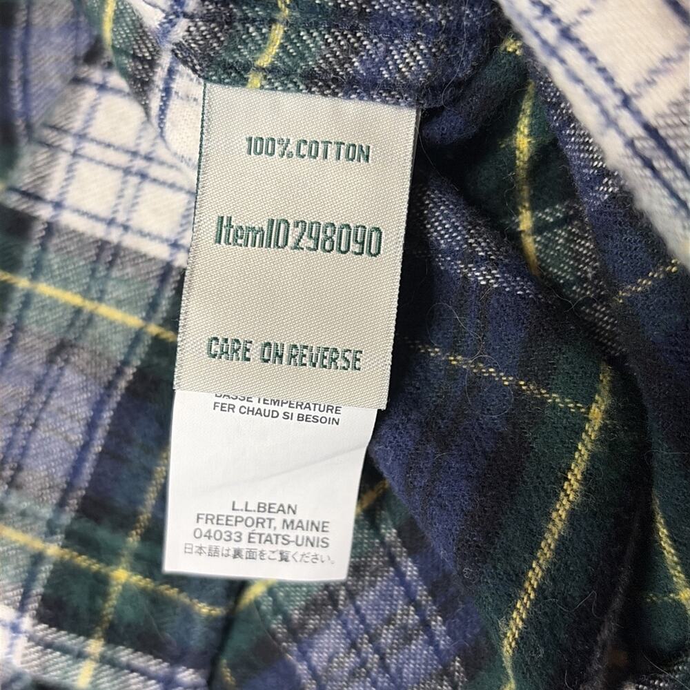 LL Bean Womens Slightly Fitted Flannel Shirt Green blue Yellow White Plaid M - Picture 5 of 6
